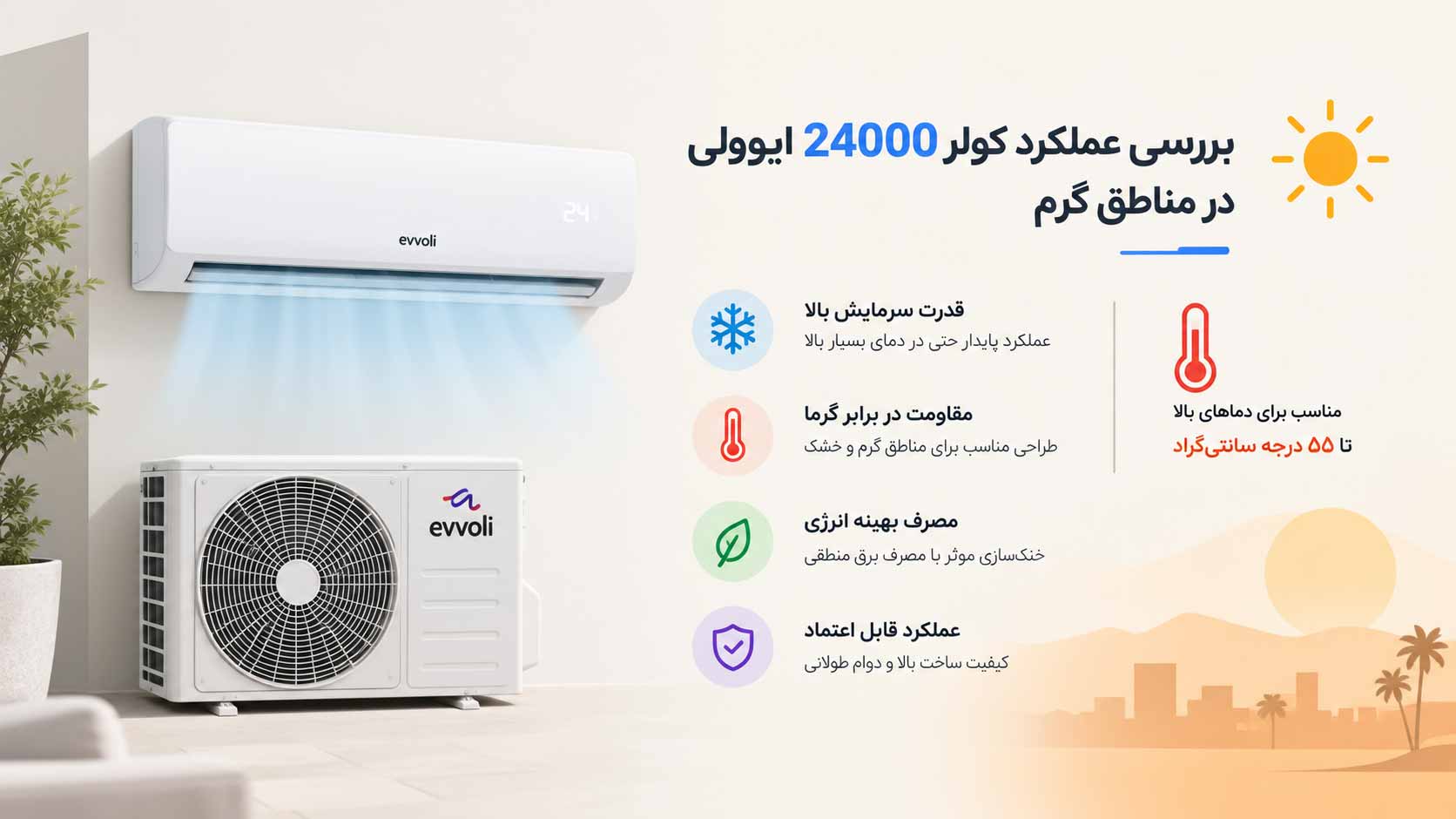 بررسی عملکرد کولر 24000 ایوولی در مناطق گرم